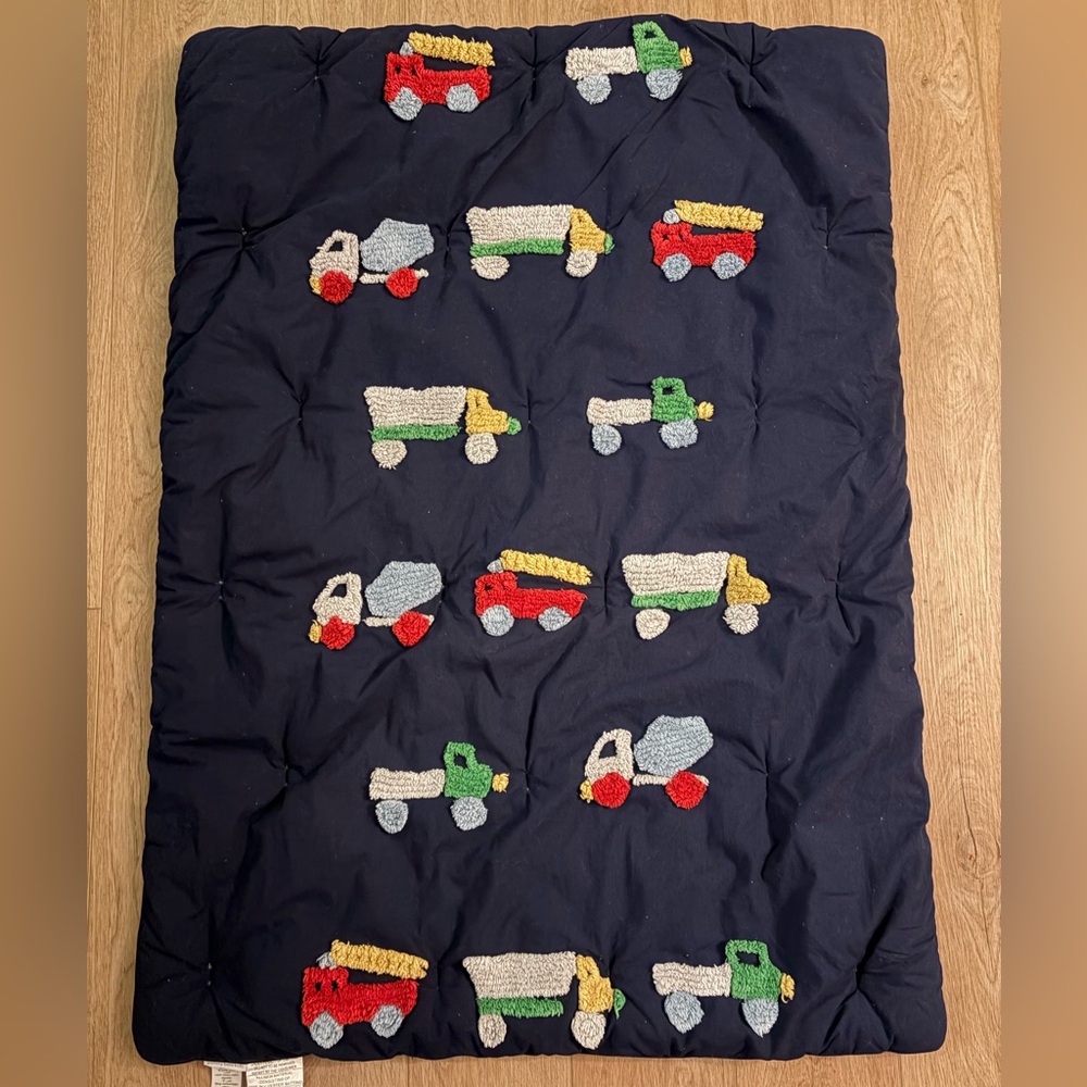 Pottery Barn Kids Navy Blue Comforter with Colorful Trucks - toddler bed size